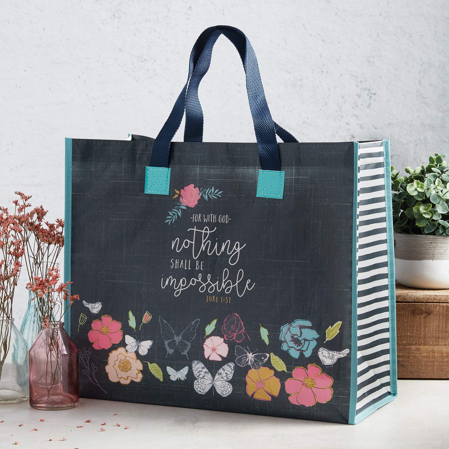 Creative Brands Faithworks-Prayerful Wings Inspirational Reusable Gift/Tote Bag, 16 X 13.5-Inch, Nothing Impossible